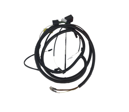 Car engine wiring harness on a white background