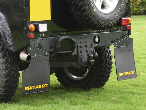 DA4531 - PAIR OF BRITPART MUDFLAPS (YELLOW LOGO) - DEF 90 WITH CUT OUT