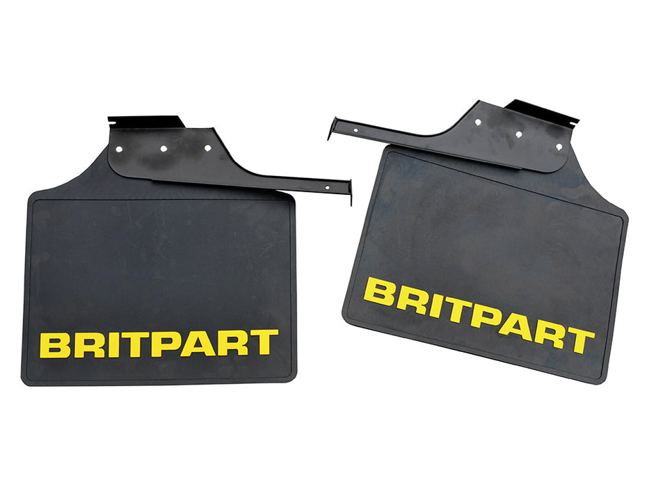 DA4536 - PAIR OF WIDE BRITPART MUDFLAPS (YELLOW LOGO) - DEF 110 & 130 CREW CAB