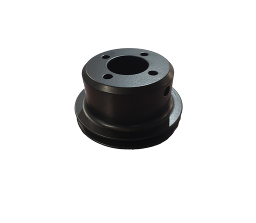 Black metal pulley on a white background