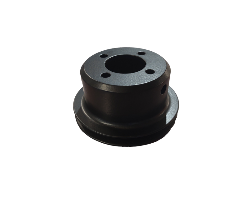 Black metal pulley on a white background