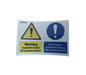label with yellow warnings and blue information