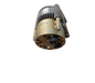 A used automotive alternator with a gold-colored metal body, black ribbed stator, and silver bolts, shown against a plain white background.